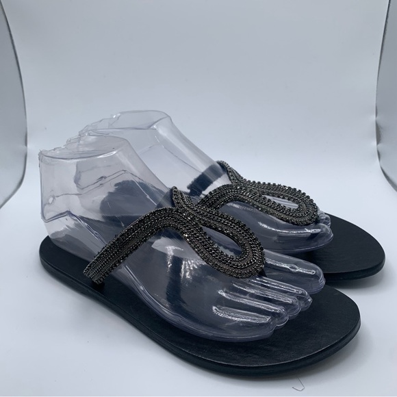 NWOB Schutz Tilly Crystal-Embellished Sandals black leather size 6.5B 1299 - Picture 4 of 7